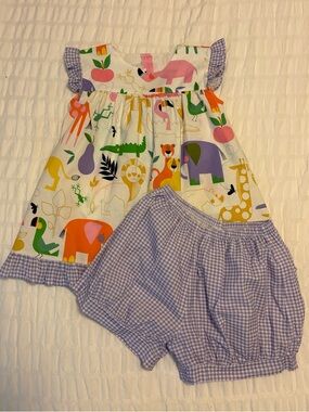 James & Lottie Natalie Girls Animal Print Top with Lavender Gingham Banded Short